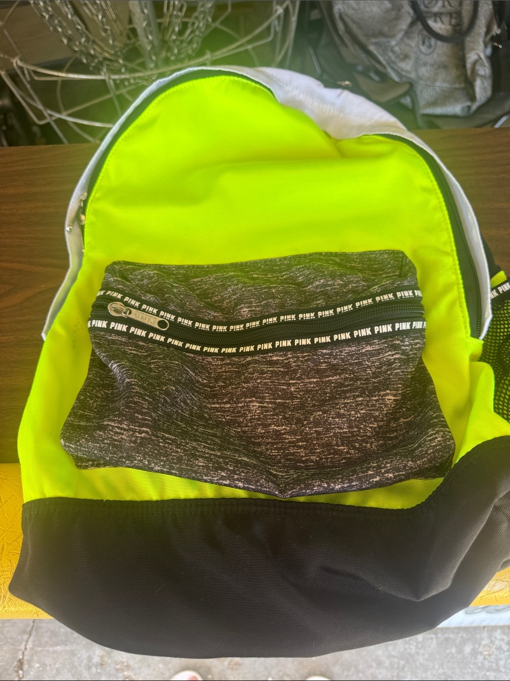 PINK Victoria's Secret Neon Yellow and Black Women’s Backpack